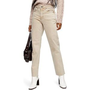 TOPSHOP RAW HEM HIGHWAIST STRAIGHT JEAN STONE NWT